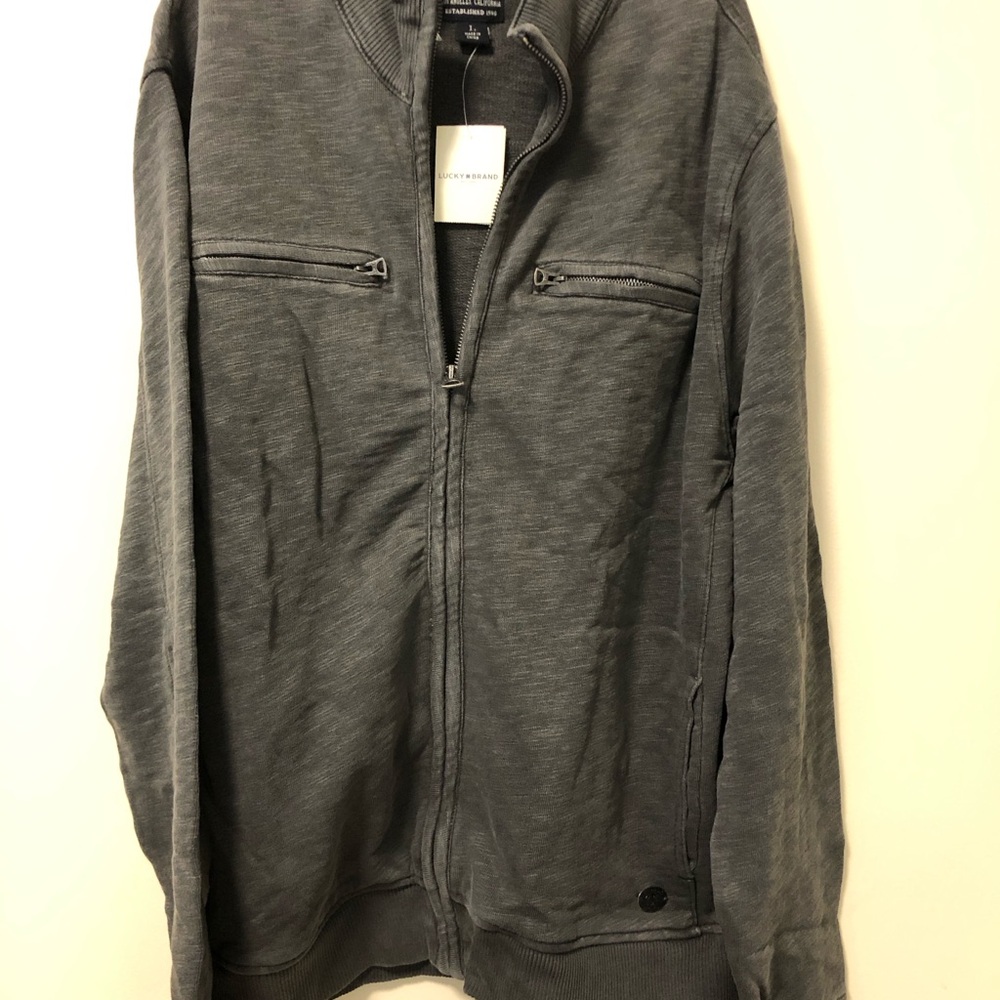 Men's Gray Sweater Lucky Brand Size L Zippered Pockets